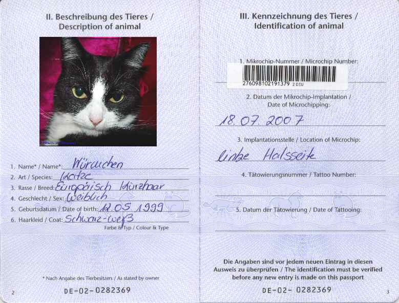 EU Pet passport No. DE-02-0282369